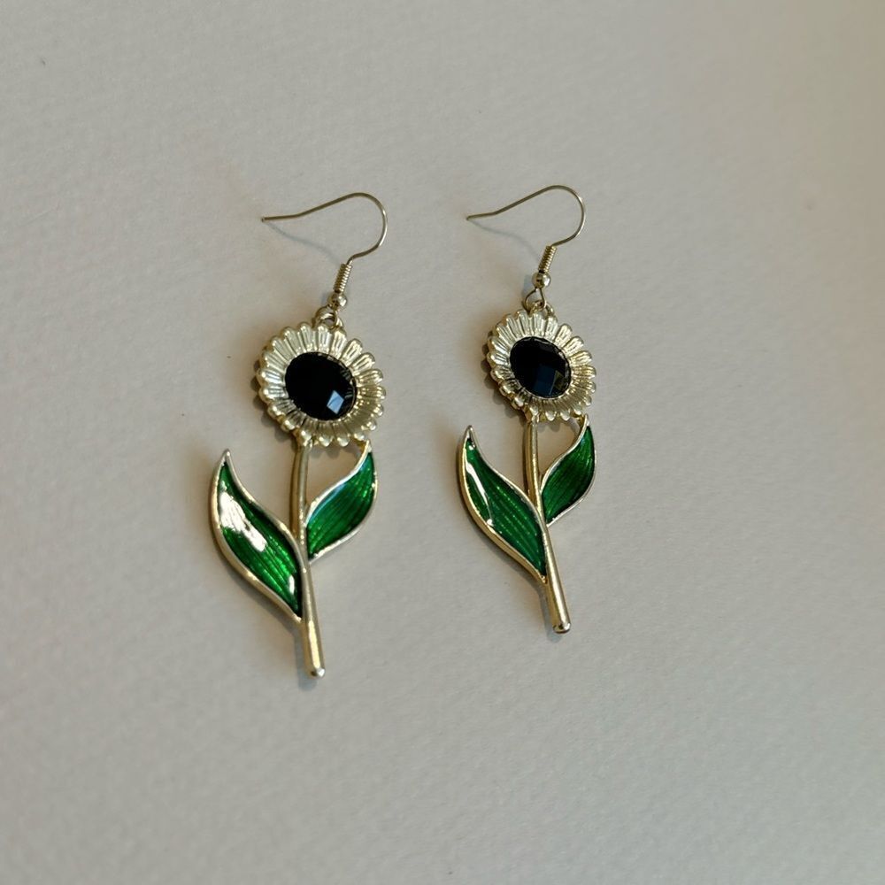 Free People Silver and Green Sunflower Earrings